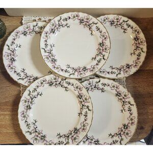 5- Royal Worcester 8" Lunch Plates Pomerina - Rare Print - Pink Floral Vintage